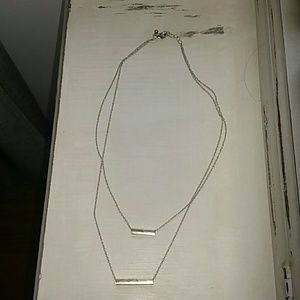Simple silver double bar necklace